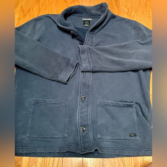 Men’s XXL Navy Blue 80/20 Cotton Poly RVCA Cardigan Sweatshirt Sweater - Picture 9 of 16